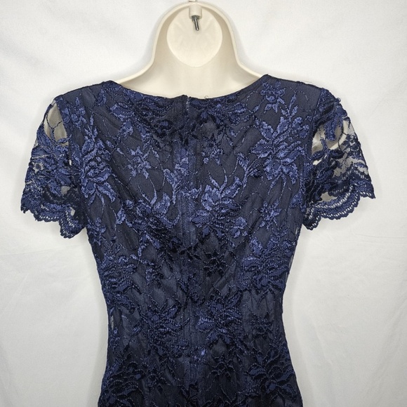 VTG Women ABS Evening Collection Neiman Marcus Navy Blue Floral Lace Dress Sze 4 - Picture 9 of 15